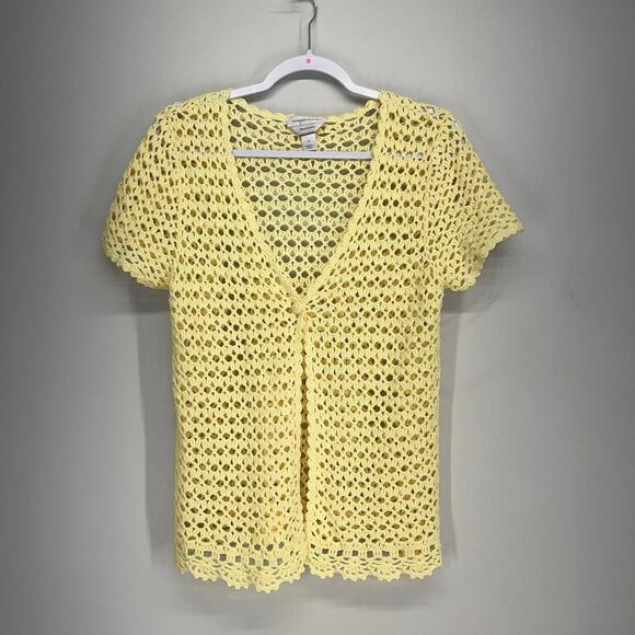 Y2K Christopher & Banks Hand Crochet Sweater Womens XL Butter Yellow - Picture 1 of 6